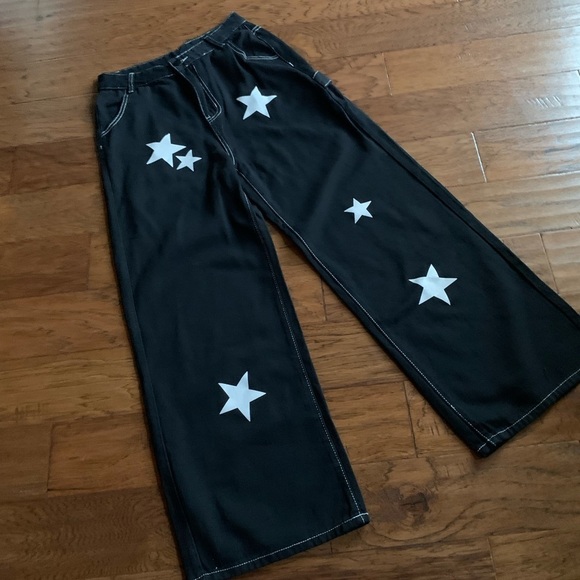 Romwe White Stars Black‎ Carpenter Cargo Pants - Picture 2 of 15